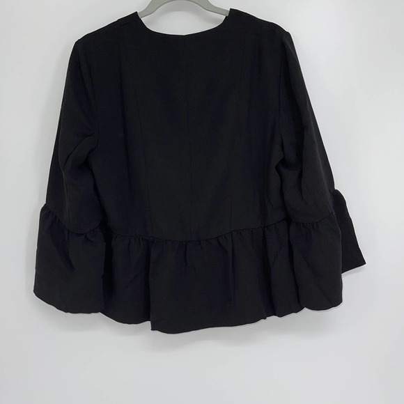 JESSICA LONDON BLACK LONG BUTTERFLY SLEEVE FULL ZIP BLOUSE SIZE 14W - Picture 2 of 4